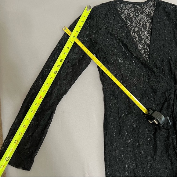 Floral print Lace long maxi wrap dress cover up blouse Tie waist Wrap design L - Picture 14 of 15